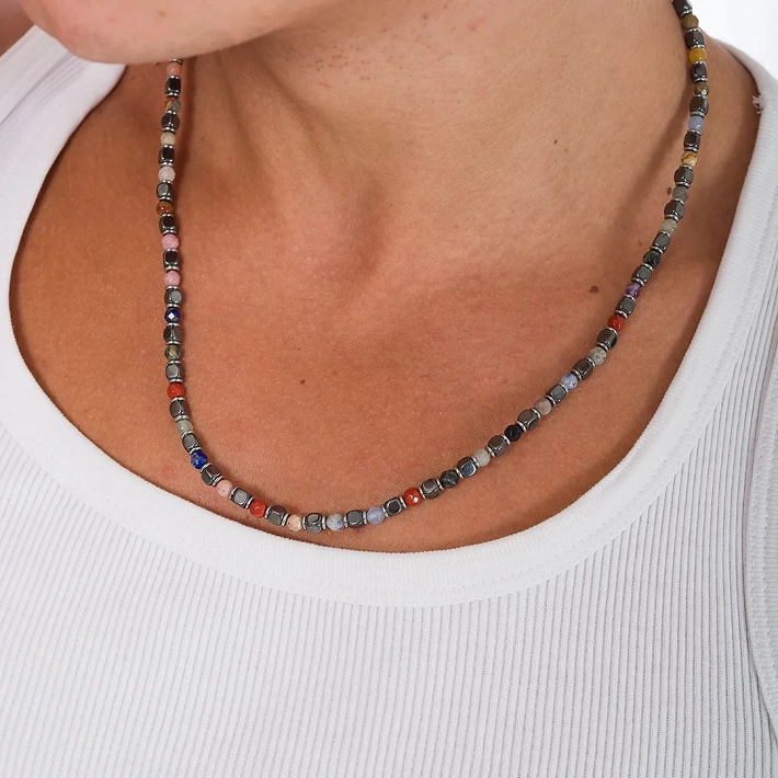 Oxzen Unisex κολιέ από ανοξείδωτο ατσάλι με ορυκτές πέτρες