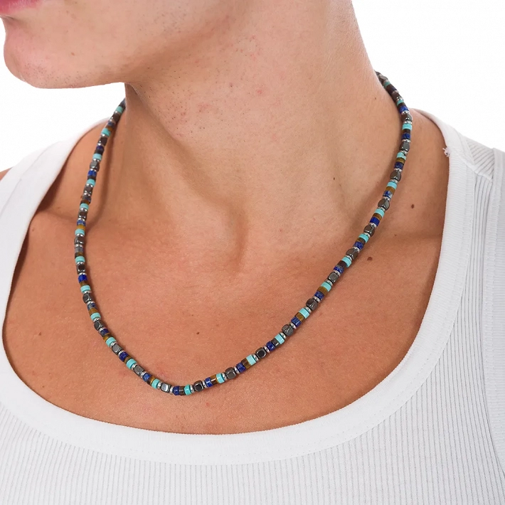 Oxzen Unisex κολιέ από ανοξείδωτο ατσάλι με ορυκτές πέτρες