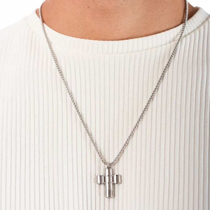 Κολιέ σταυρός με αλυσίδα ατσάλινος  ματ