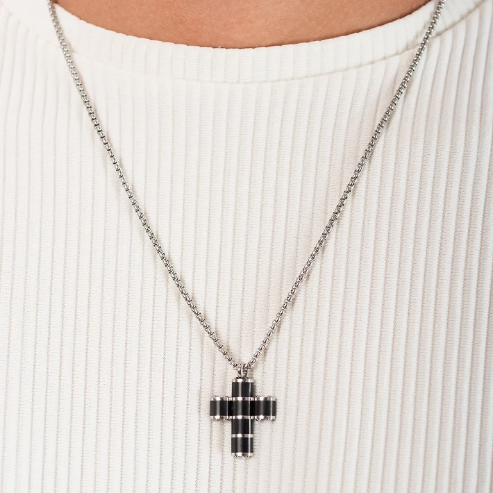 Κολιέ σταυρός με αλυσίδα ατσάλινος  ματ