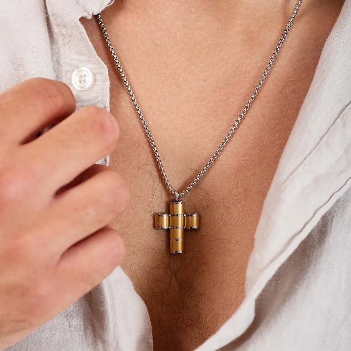 Κολιέ σταυρός με αλυσίδα ατσάλινος  ματ