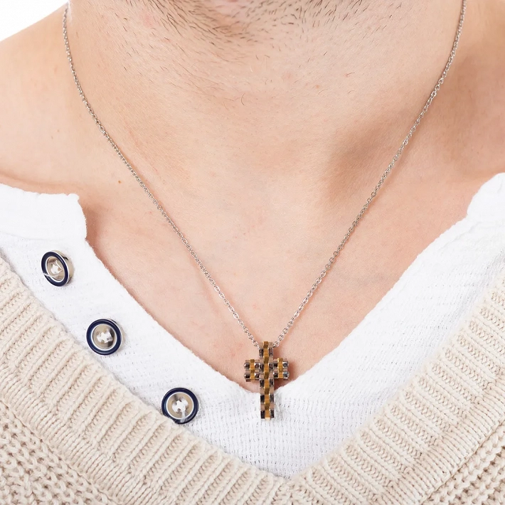 Κολιέ σταυρός με αλυσίδα ατσάλινος Unisex