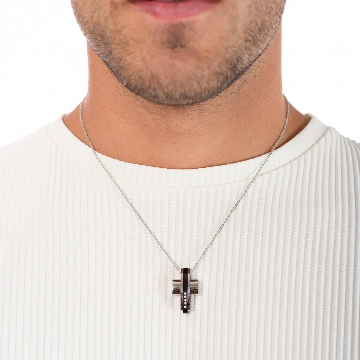 Κολιέ σταυρός με αλυσίδα ατσάλινος