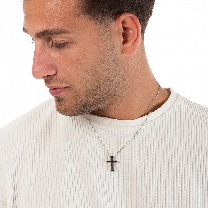 Κολιέ σταυρός με αλυσίδα ατσάλινος Unisex