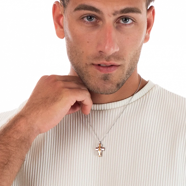Κολιέ σταυρός με αλυσίδα ατσάλινος