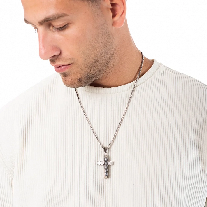 Oxzen σταυρός ατσάλινος, μεγάλος με τετράγωνες πέτρες ζιργκόν