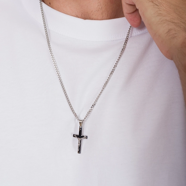 Oxzen ανδρικός σταυρός με αλυσίδα από ανοξείδωτο ατσάλι με τον Εσταυρωμένο