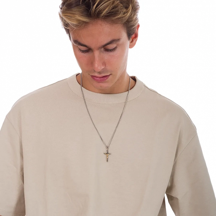 Oxzen ανδρικός σταυρός με αλυσίδα από ανοξείδωτο ατσάλι με τον Εσταυρωμένο