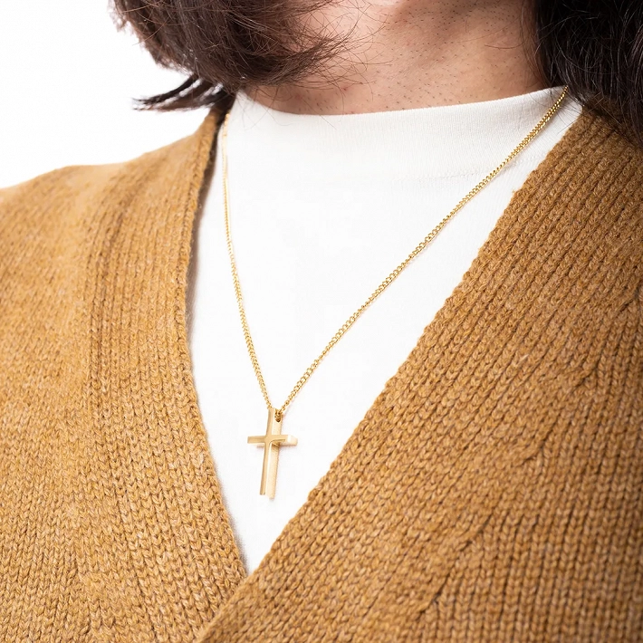 Oxzen ανδρικός σταυρός με αλυσίδα από ανοξείδωτο ατσάλι