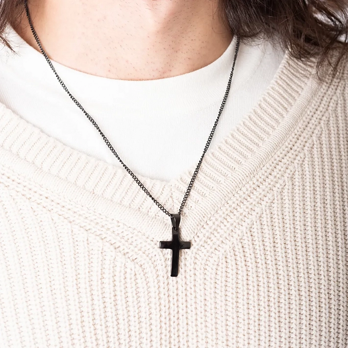 Oxzen ανδρικός σταυρός με αλυσίδα από ανοξείδωτο ατσάλι