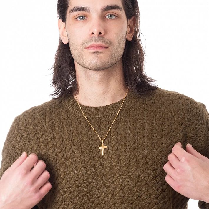 Oxzen ανδρικός σταυρός με αλυσίδα από ανοξείδωτο ατσάλι