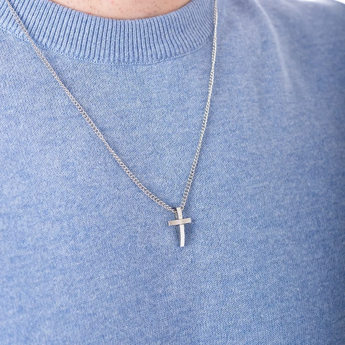 Oxzen ανδρικός σταυρός με αλυσίδα από ανοξείδωτο ατσάλι μικρός