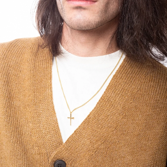 Oxzen ανδρικός σταυρός με αλυσίδα από ανοξείδωτο ατσάλι λεπτός