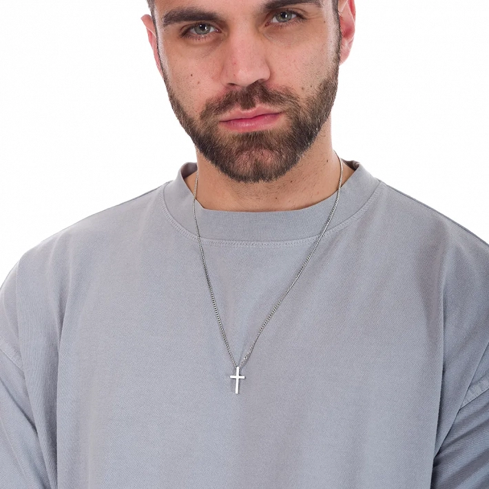 Oxzen ανδρικός σταυρός με αλυσίδα από ανοξείδωτο ατσάλι μικρός διακριτικός