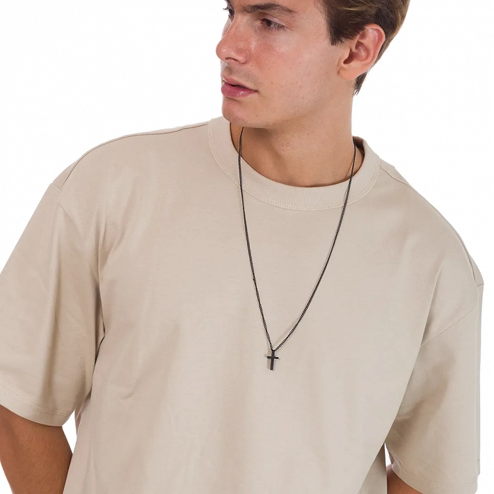 Oxzen ανδρικός σταυρός με αλυσίδα από ανοξείδωτο ατσάλι μικρός διακριτικός