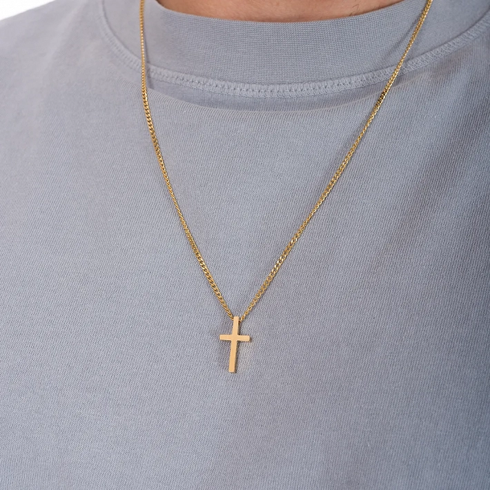 Oxzen ανδρικός σταυρός με αλυσίδα από ανοξείδωτο ατσάλι μικρός διακριτικός