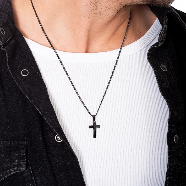 Oxzen ανδρικός σταυρός με αλυσίδα διακριτικός από ανοξείδωτο ατσάλι
