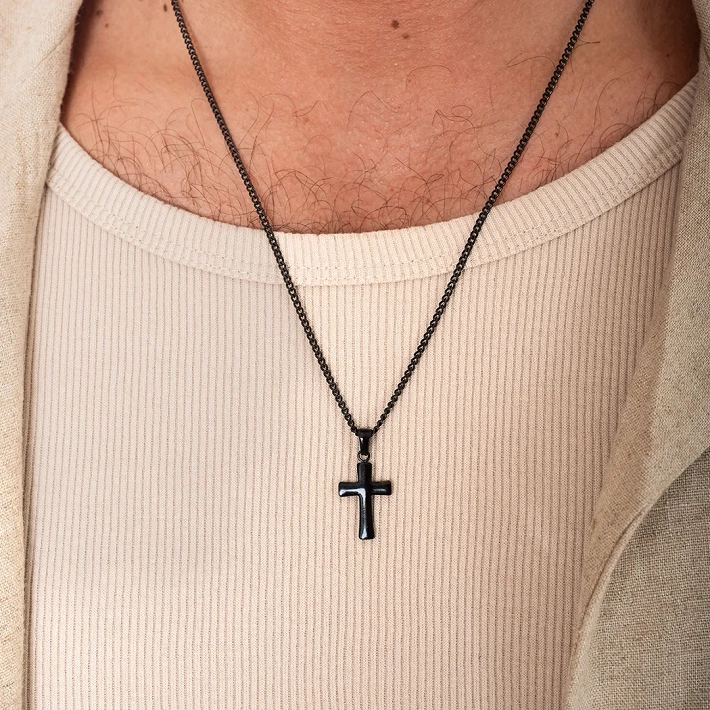 Oxzen ανδρικός σταυρός με αλυσίδα από ανοξείδωτο ατσάλι