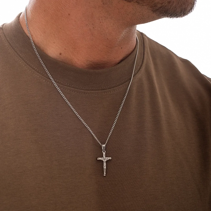 Oxzen ανδρικός σταυρός με αλυσίδα από ανοξείδωτο ατσάλι με τον εσταυρωμένο