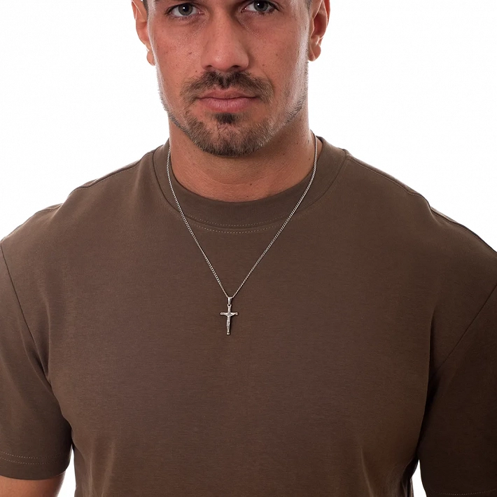 Oxzen ανδρικός σταυρός με αλυσίδα από ανοξείδωτο ατσάλι με τον εσταυρωμένο