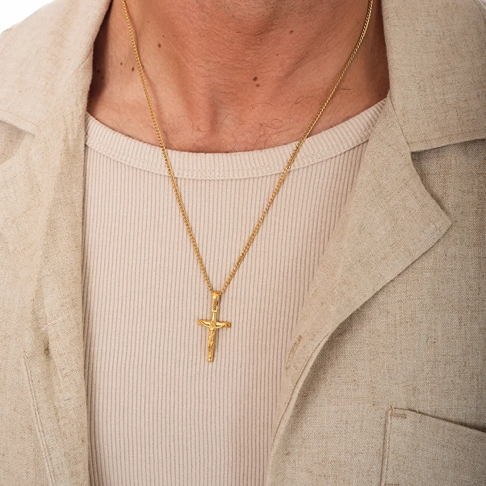 Oxzen ανδρικός σταυρός με αλυσίδα από ανοξείδωτο ατσάλι με τον εσταυρωμένο