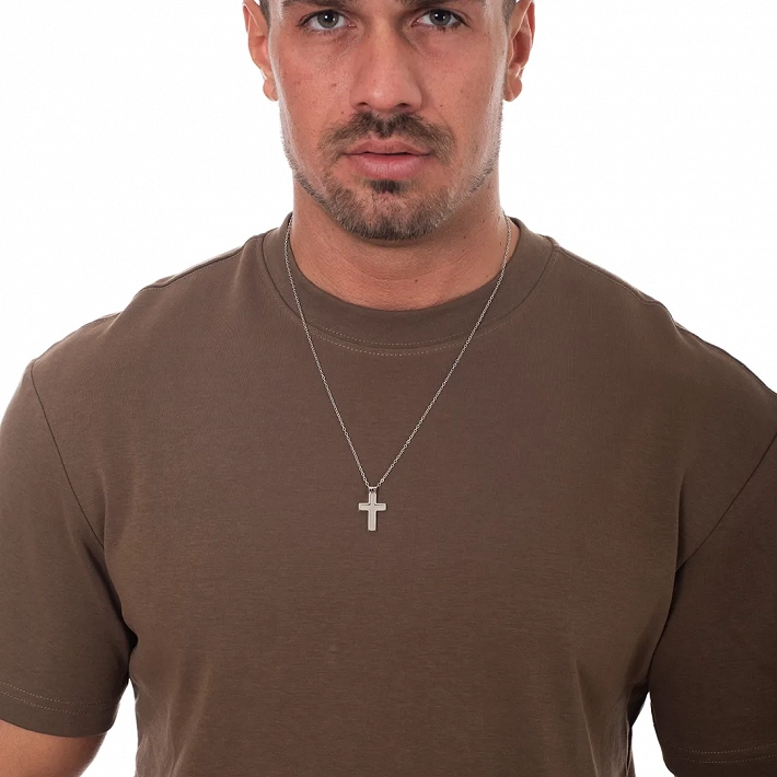 Oxzen ανδρικός σταυρός με αλυσίδα από ανοξείδωτο ατσάλι