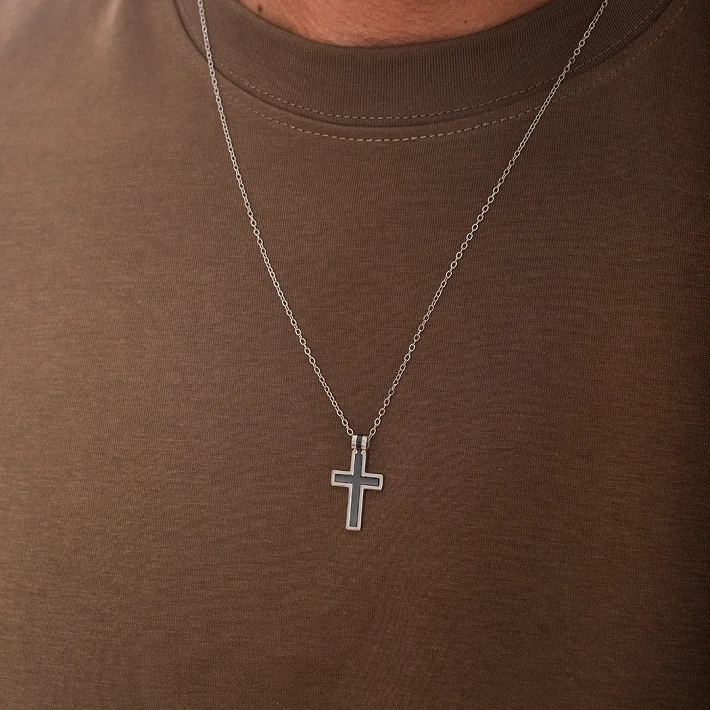 Oxzen ανδρικός σταυρός με αλυσίδα από ανοξείδωτο ατσάλι