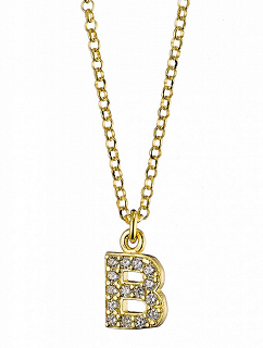 Oxzen ασημένιο κολιέ με μονόγραμμα επιχρυσωμένο με λευκά ζιργκόν