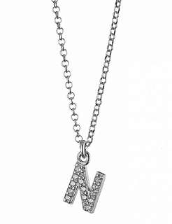 Oxzen ασημένιο κολιέ με μονόγραμμα με λευκά ζιργκόν