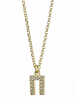 Oxzen ασημένιο κολιέ με μονόγραμμα επιχρυσωμένο με λευκά ζιργκόν