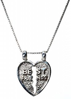 Oxzen κολιέ ασημένιο καρδιά best friends διπλή