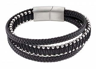 Βραχιόλι ανδρικό ατσάλι με δέρμα τριπλό