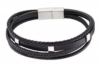 Βραχιόλι ανδρικό ατσάλι με δέρμα τριπλό