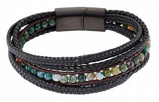 Βραχιόλι ανδρικό ατσάλι με δέρμα πενταπλό και ορυκτές πέτρες