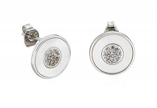 Oxzen σκουλαρίκια καρφωτά ασημένια κύκλος με φίλντισι και πέτρες ζιργκόν