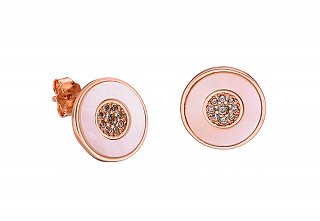 Oxzen σκουλαρίκια καρφωτά ασημένια κύκλος με φίλντισι και πέτρες ζιργκόν