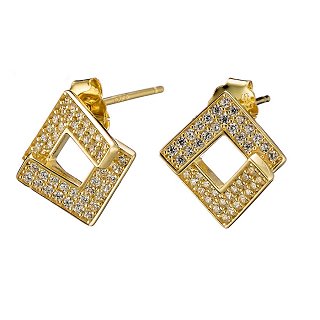 Oxzen σκουλαρίκια καρφωτά ασημένια σε χρυσό με λευκές πέτρες ζιργκόν