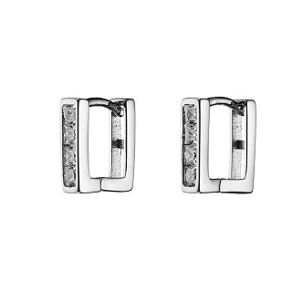 Oxzen σκουλαρίκια κρικάκια μικρά ασημένια τετράγωνα με πέτρες ζιργκόν