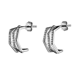 Oxzen σκουλαρίκια κρικάκια μικρά ασημένια τριπλά με πέτρες ζιργκόν