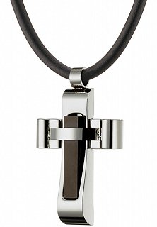 Κολιέ σταυρός ατσάλι ασημί με μαύρο με καουτσούκ και κούμπωμα ασφαλείας