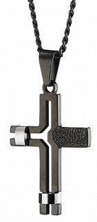 Κολιέ σταυρός ατσάλι με αλυσίδα μαύρη