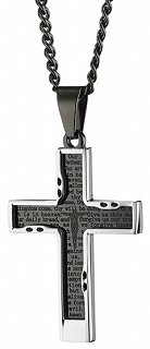 Κολιέ σταυρός ατσάλι με αλυσίδα μαύρη