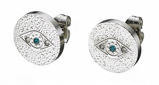 Σκουλαρίκια καρφωτά ατσάλινα ματάκι με γαλάζιες πέτρες