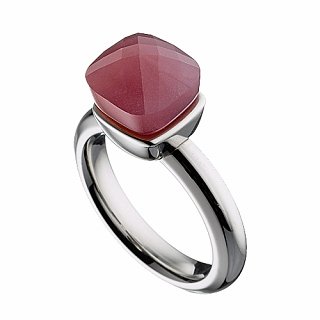 Δαχτυλίδι ατσάλινο σε ασημί με κόκκινη ορυκτή πέτρα