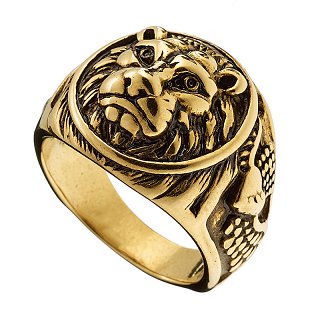 Δαχτυλίδι ανδρικό ατσάλι σε χρυσό κεφάλι λιονταριού