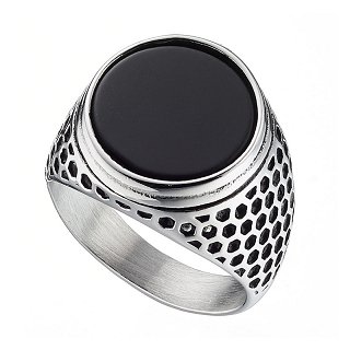 Δαχτυλίδι ανδρικό ατσάλι με μαύρη πέτρα