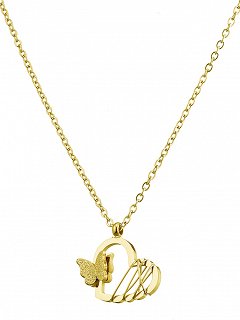 Κολιέ ατσάλινο καρδιά με πεταλούδα