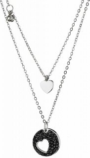 Κολιέ ατσάλινο διπλό καρδιά με κρύσταλλα CZ