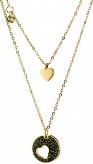 Κολιέ ατσάλινο διπλό καρδιά με κρύσταλλα CZ