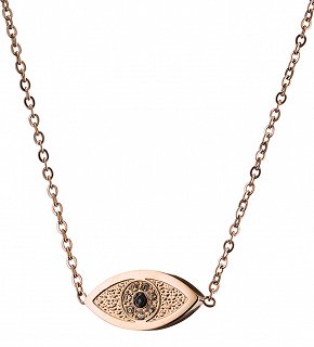 Κολιέ ατσάλινο σε ροζ χρυσό ματάκι με κρύσταλλα CZ